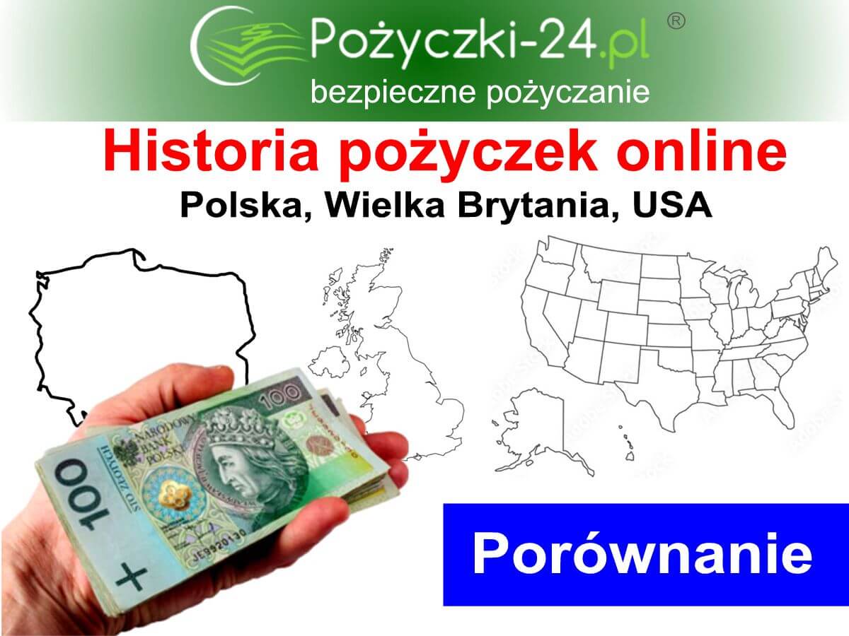 Historia pożyczek online - porównanie: kontury Polski, UK, USA