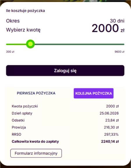 Koszt dla 2000 zł na 30 dni w ViviGo - weryfikacja Pozyczki-24.pl