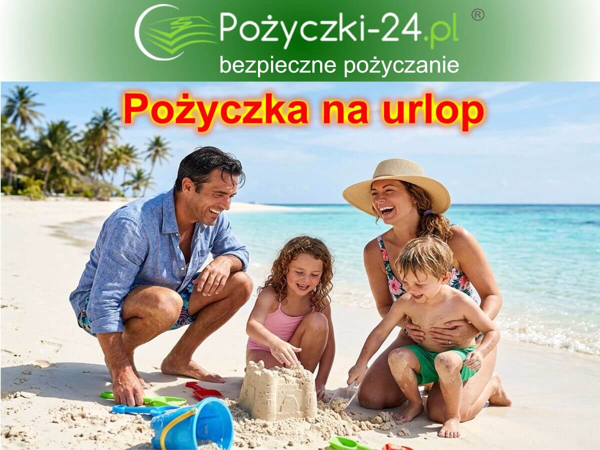 Pożyczka na wakacje - Szczęśliwa rodzina z dziećmi buduje zamek z piasku na plaży.
