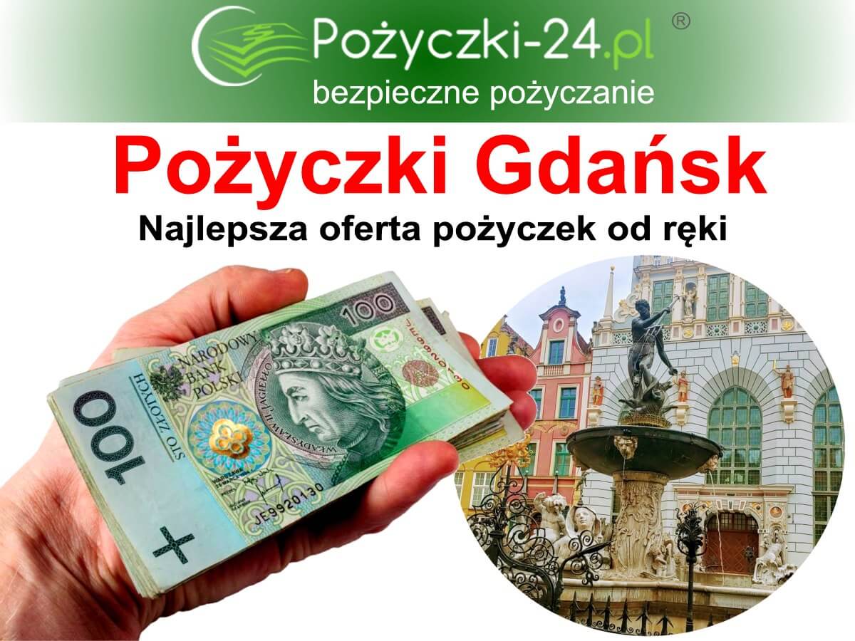 Pożyczki Gdańsk - szybka gotówka na dowód (panorama miasta Gdańsk i banknoty)