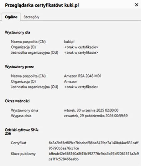 Certyfikat SSL dla strony Kuki - weryfikacja bezpieczeństwa